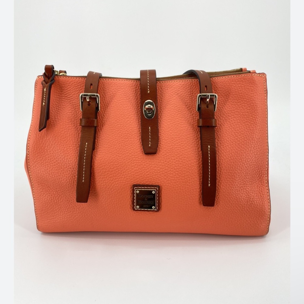 Dooney & Bourke Miller Satchel Leather Bag Coral Pink Brown Pebbled Leather NEW